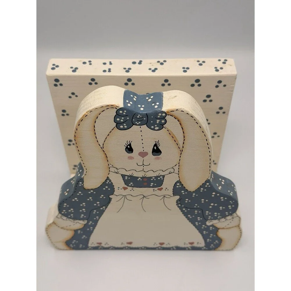 Vintage Bunny Napkin Letter Holder Wood Cottagecore Country Grandma Kitchen 90s